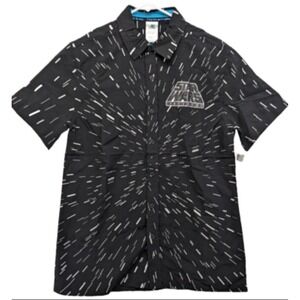 Star‎ Wars Men's Short Sleeve Button Up Shirt Black Graphic Print Disney Med